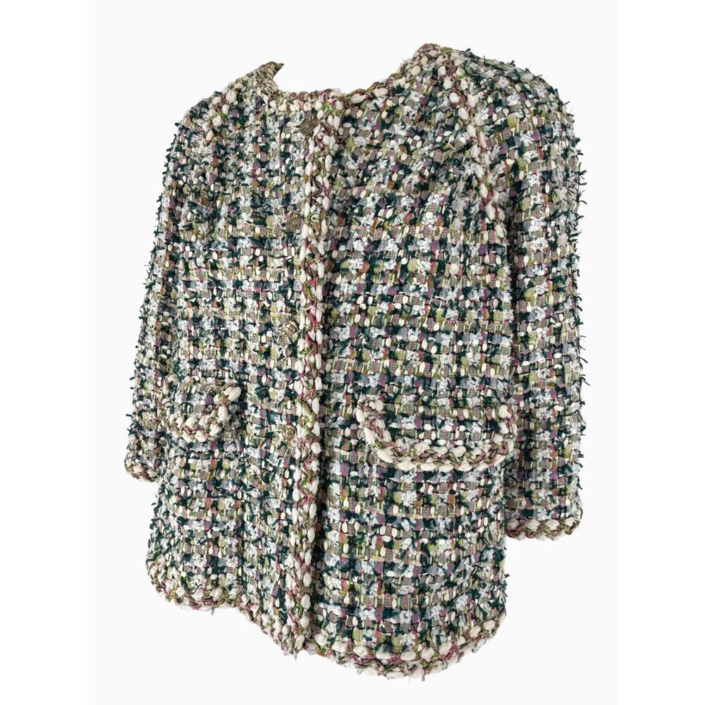 Chanel Fantasy Tweed Jacket Coat Size 50 Multicolor Silk Lined Owl Buttons - Picture 3 of 16